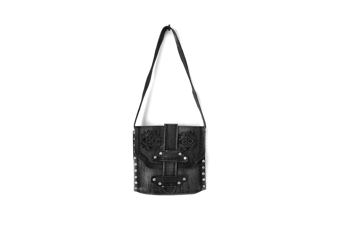 Artisanal Bags Black Embroidered Leather Shoulder Bag - Multiple Price A799336