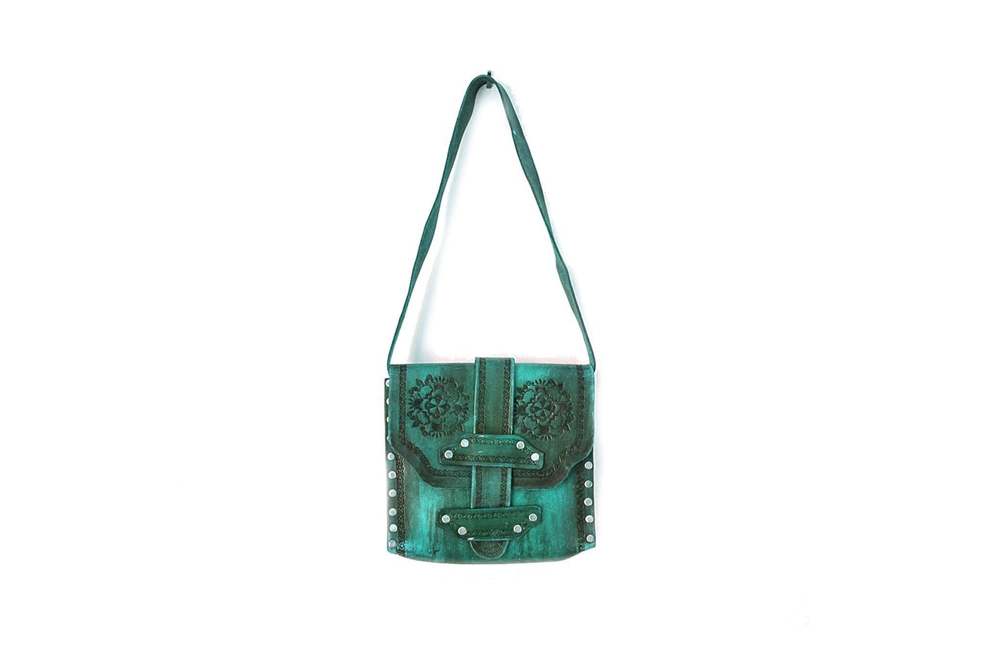 Artisanal Bags Dark Turquoise Embroidered Leather Shoulder Bag - Multiple Price A799335