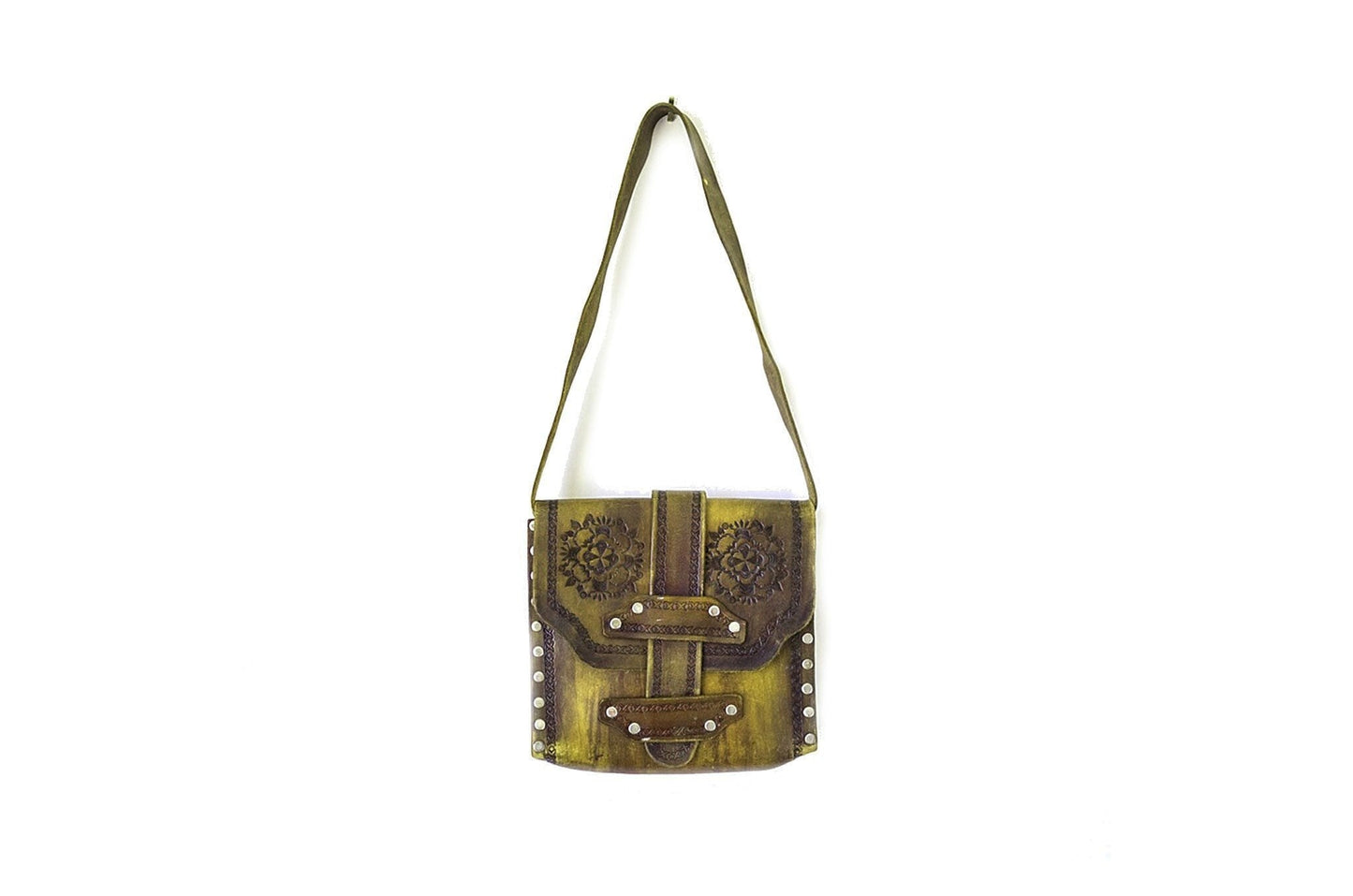 Artisanal Bags Yellow Embroidered Leather Shoulder Bag - Multiple Price A799334